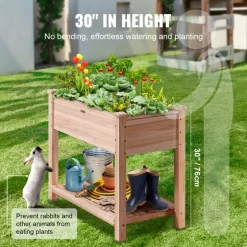VEVOR Raised Garden Bed, 34 x 18 x 30 in Wooden Planter Box, Elevated Outdoor Planting Boxes with Legs, for Growing Flowers/Vegetables/Herbs in Backyard/Garden/Patio/Balcony, Burlywood