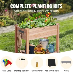 VEVOR Raised Garden Bed, 34 x 18 x 30 in Wooden Planter Box, Elevated Outdoor Planting Boxes with Legs, for Growing Flowers/Vegetables/Herbs in Backyard/Garden/Patio/Balcony, Burlywood