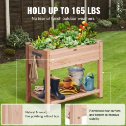 VEVOR Raised Garden Bed, 34 x 18 x 30 in Wooden Planter Box, Elevated Outdoor Planting Boxes with Legs, for Growing Flowers/Vegetables/Herbs in Backyard/Garden/Patio/Balcony, Burlywood