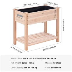 VEVOR Raised Garden Bed, 34 x 18 x 30 in Wooden Planter Box, Elevated Outdoor Planting Boxes with Legs, for Growing Flowers/Vegetables/Herbs in Backyard/Garden/Patio/Balcony, Burlywood