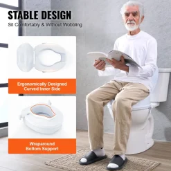 VEVOR Raised Toilet Seat, 4" Height Raised, 300 lbs Weight Capacity, Universal Toilet Seat Riser, Screw Rod Locking, with Toilet Seat, for Elderly, Handicap, Patient, Pregnant, Medical