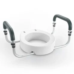 VEVOR Raised Toilet Seat, 3.5" Height Raised, 300 lbs Weight Capacity, for Standard Round Toilet, Aluminum Handrail, with EVA Armrest Padding, for Elderly, Handicap, Patient, Pregnant, Medical