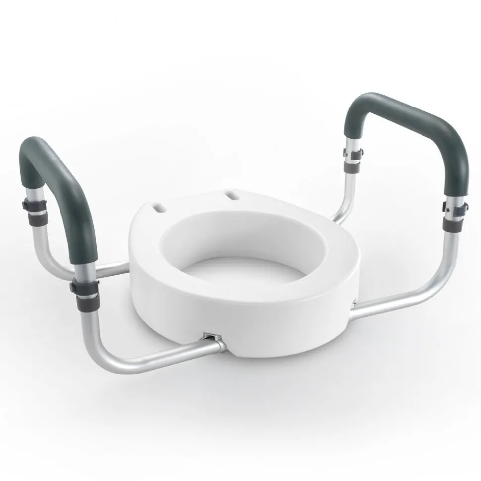 VEVOR Raised Toilet Seat, 3.5" Height Raised, 300 lbs Weight Capacity, for Standard Round Toilet, Aluminum Handrail, with EVA Armrest Padding, for Elderly, Handicap, Patient, Pregnant, Medical