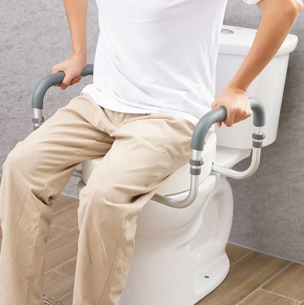 VEVOR Raised Toilet Seat, 3.5" Height Raised, 300 lbs Weight Capacity, for Standard Round Toilet, Aluminum Handrail, with EVA Armrest Padding, for Elderly, Handicap, Patient, Pregnant, Medical