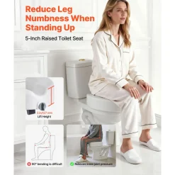 VEVOR Raised Toilet Seat, 350 lbs Capacity, 5-Inch Lift Height, Commode Elevated Toilet Seat Riser with Enlarged Opening for Seniors, Elderly, Handicap, Disabled, Adults, Fits Elongated & Round Bowl
