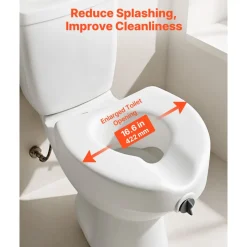 VEVOR Raised Toilet Seat, 350 lbs Capacity, 5-Inch Lift Height, Commode Elevated Toilet Seat Riser with Enlarged Opening for Seniors, Elderly, Handicap, Disabled, Adults, Fits Elongated & Round Bowl