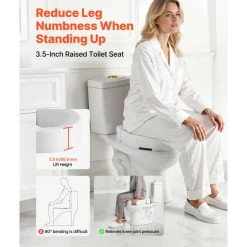 VEVOR Raised Toilet Seat, 300 lbs Load Capacity, 3.5-Inch Lift Height, Commode Elevated Toilet Seat Riser with Enlarged Opening for Seniors, Elderly, Handicap, Disabled, and Adults, Fits Round Bowl