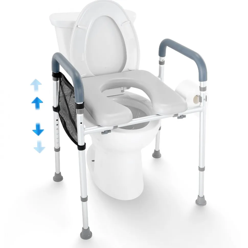VEVOR Raised Toilet Seat, 7-Position Height Adjustment 19.3" - 25.2", 350lbs Weight Capacity, with Comfort Padded Aluminum Frame, Universal Toilet Seat Riser, for Elderly, Handicap, Pregnant, Medical