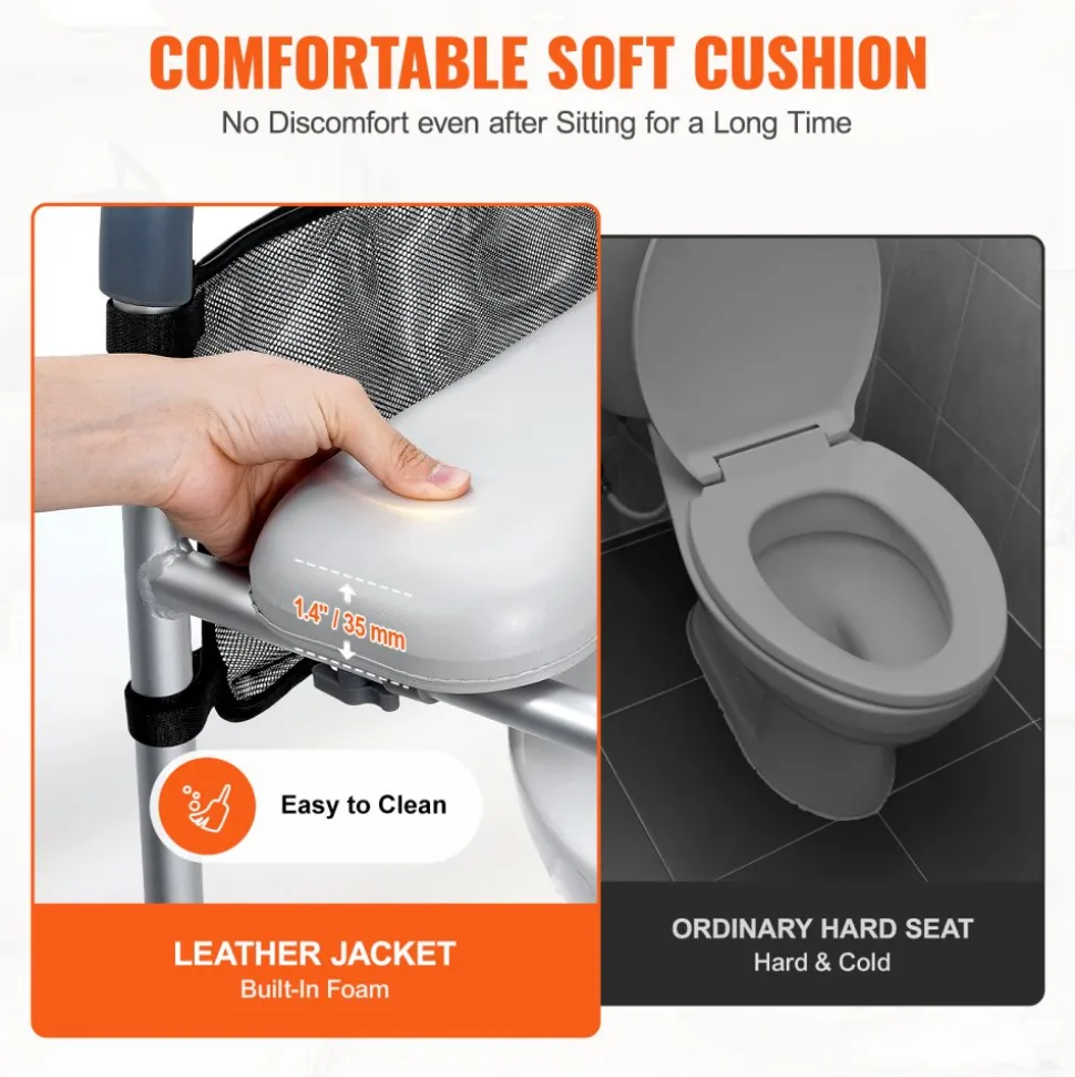 VEVOR Raised Toilet Seat, 7-Position Height Adjustment 19.3" - 25.2", 350lbs Weight Capacity, with Comfort Padded Aluminum Frame, Universal Toilet Seat Riser, for Elderly, Handicap, Pregnant, Medical
