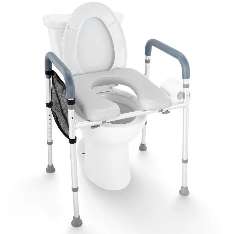 VEVOR Raised Toilet Seat, 7-Position Height Adjustment 19.3" - 25.2", 350lbs Weight Capacity, with Comfort Padded Aluminum Frame, Universal Toilet Seat Riser, for Elderly, Handicap, Pregnant, Medical