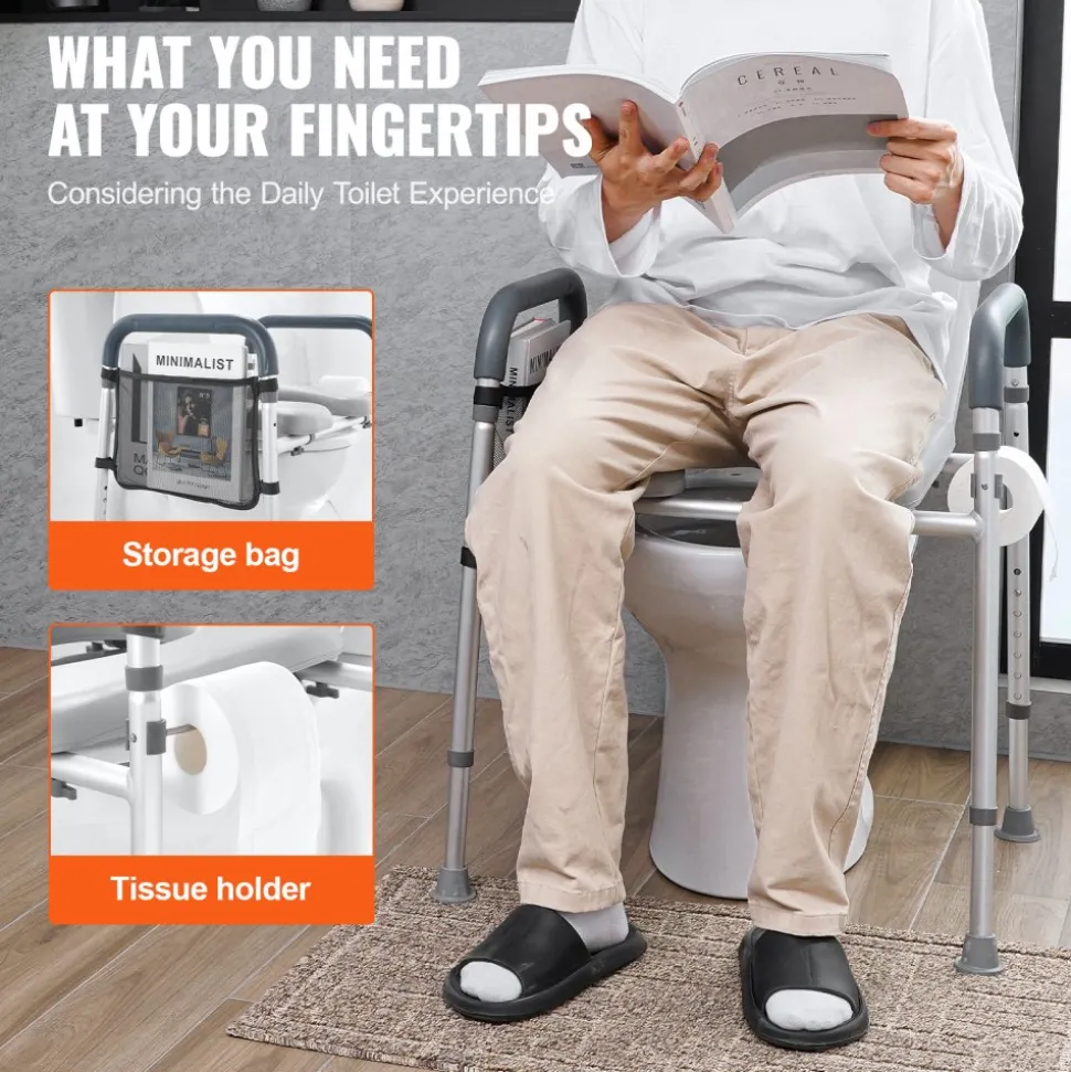 VEVOR Raised Toilet Seat, 7-Position Height Adjustment 19.3" - 25.2", 350lbs Weight Capacity, with Comfort Padded Aluminum Frame, Universal Toilet Seat Riser, for Elderly, Handicap, Pregnant, Medical