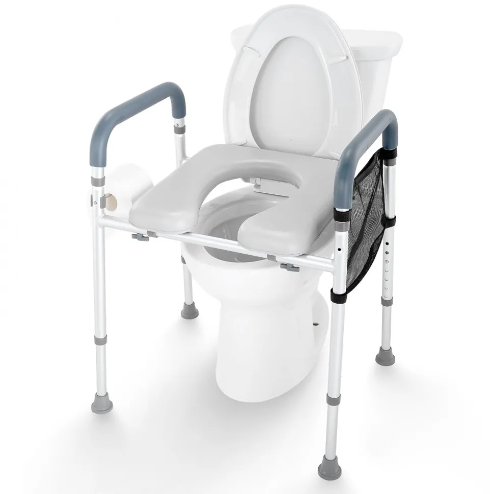 VEVOR Raised Toilet Seat, 7-Position Height Adjustment 19.3" - 25.2", 350lbs Weight Capacity, with Comfort Padded Aluminum Frame, Universal Toilet Seat Riser, for Elderly, Handicap, Pregnant, Medical