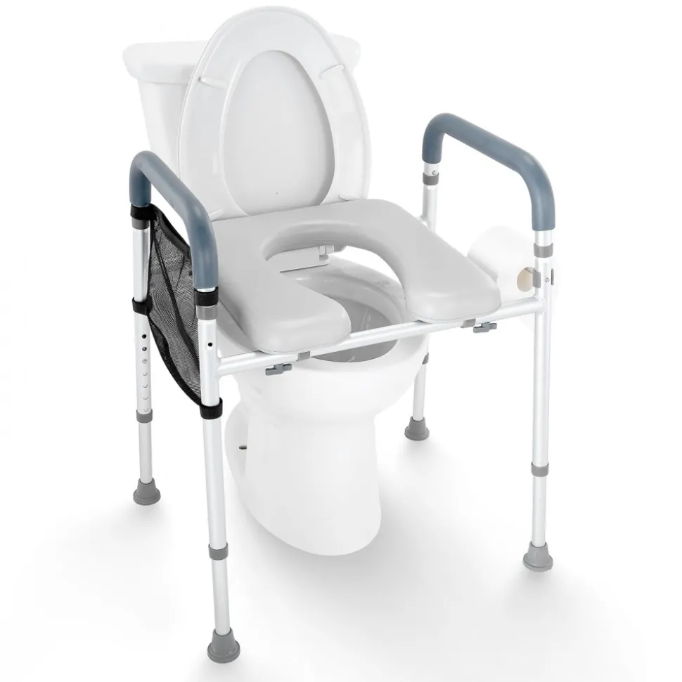 VEVOR Raised Toilet Seat, 7-Position Height Adjustment 19.3" - 25.2", 350lbs Weight Capacity, with Comfort Padded Aluminum Frame, Universal Toilet Seat Riser, for Elderly, Handicap, Pregnant, Medical