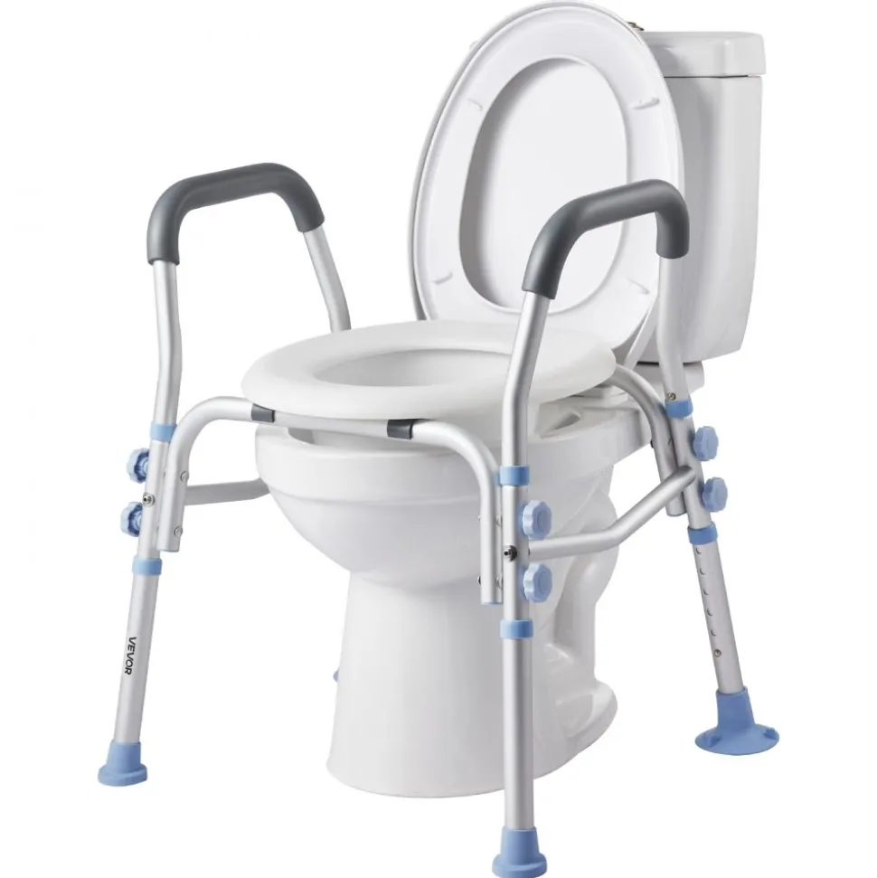 VEVOR Raised Toilet Seat with Arms, 350 lbs Capacity, 5-Inch Lift Height & Adjustable Width, Widened Commode Elevated Toilet Seat Riser with Handles for Seniors, Elderly, Handicap, Disabled, Adults