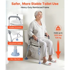 VEVOR Raised Toilet Seat with Arms, 350 lbs Capacity, 5-Inch Lift Height & Adjustable Width, Widened Commode Elevated Toilet Seat Riser with Handles for Seniors, Elderly, Handicap, Disabled, Adults