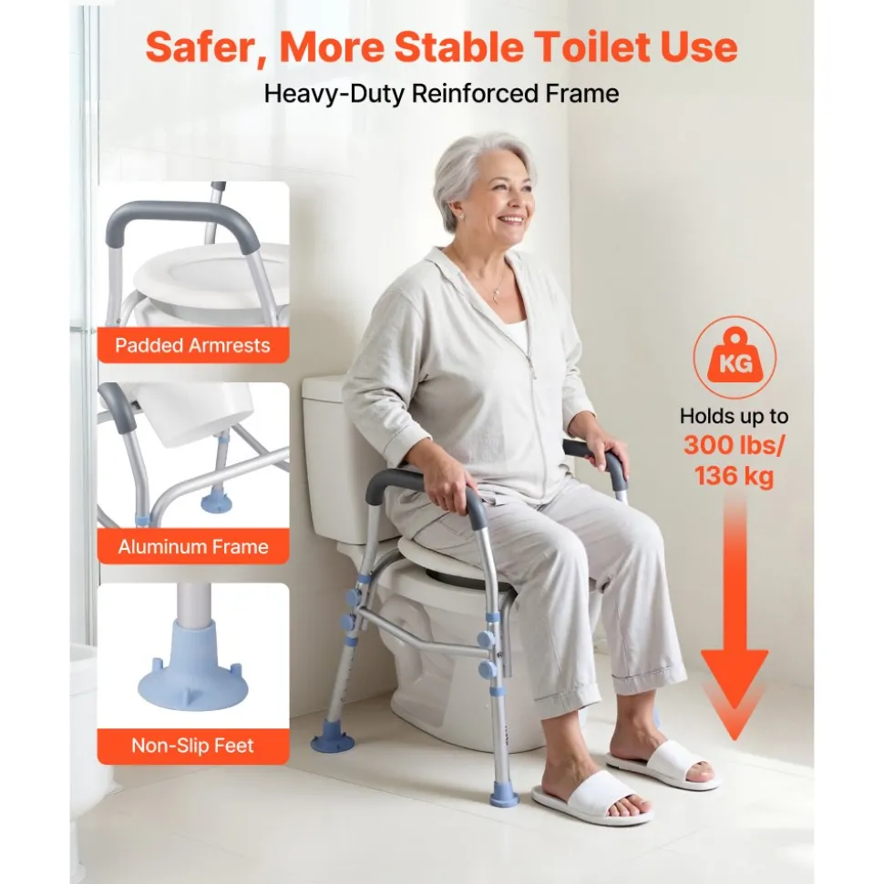 VEVOR Raised Toilet Seat with Arms, 350 lbs Capacity, 5-Inch Lift Height & Adjustable Width, Widened Commode Elevated Toilet Seat Riser with Handles for Seniors, Elderly, Handicap, Disabled, Adults