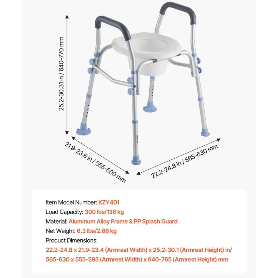 VEVOR Raised Toilet Seat with Arms, 350 lbs Capacity, 5-Inch Lift Height & Adjustable Width, Widened Commode Elevated Toilet Seat Riser with Handles for Seniors, Elderly, Handicap, Disabled, Adults