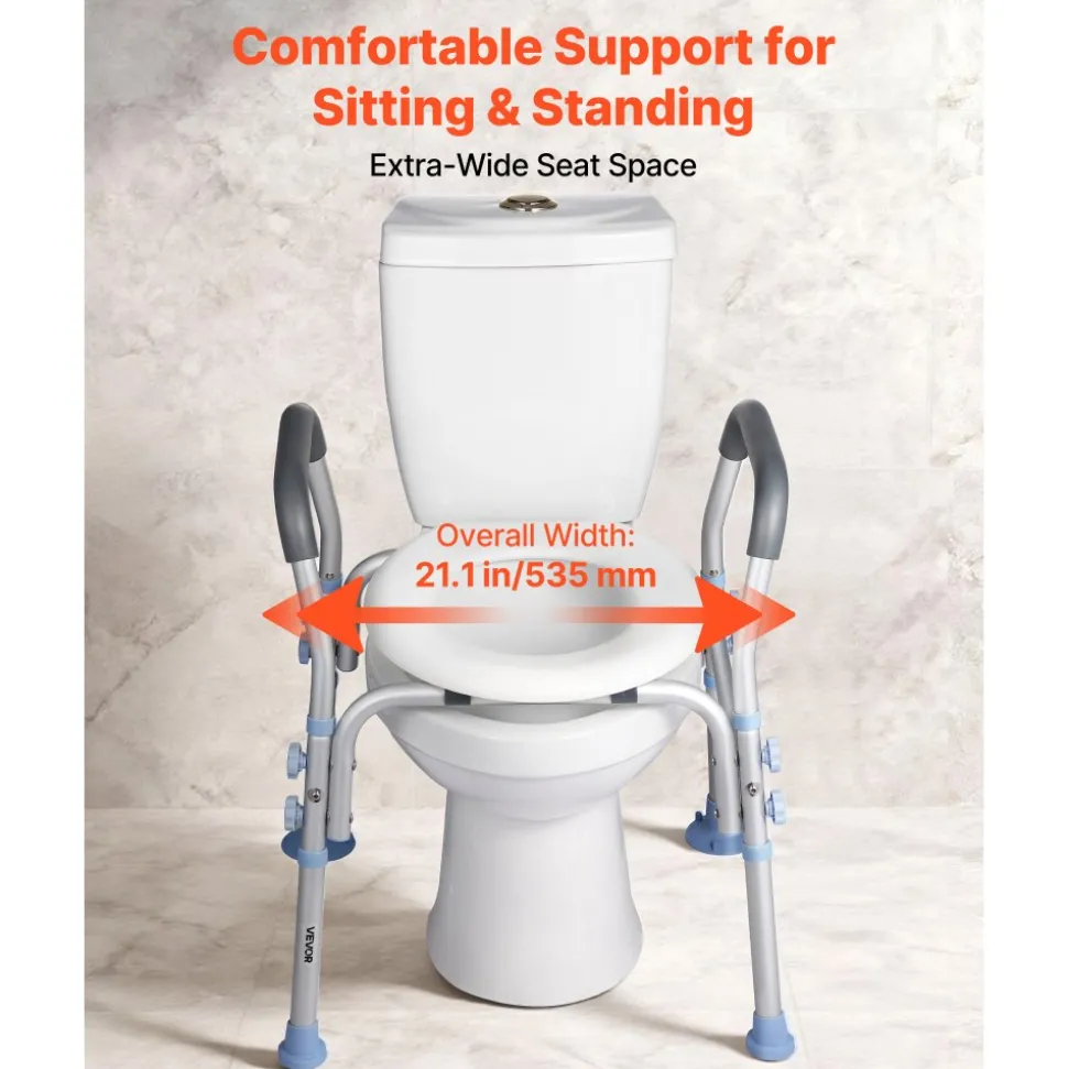 VEVOR Raised Toilet Seat with Arms, 350 lbs Capacity, 5-Inch Lift Height & Adjustable Width, Widened Commode Elevated Toilet Seat Riser with Handles for Seniors, Elderly, Handicap, Disabled, Adults