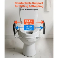 VEVOR Raised Toilet Seat with Arms, 300 lbs Load Capacity, 4-Inch Lift Height, Widened Commode Elevated Toilet Seat Riser with Padded Handles for Seniors, Elderly, Handicap, Disabled, and Adults Use