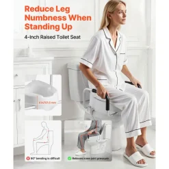 VEVOR Raised Toilet Seat with Arms, 300 lbs Load Capacity, 4-Inch Lift Height, Widened Commode Elevated Toilet Seat Riser with Padded Handles for Seniors, Elderly, Handicap, Disabled, and Adults Use