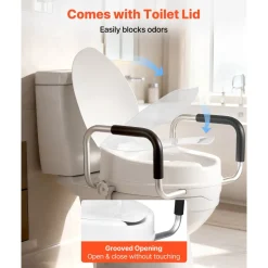 VEVOR Raised Toilet Seat with Arms, 300 lbs Load Capacity, 4-Inch Lift Height, Widened Commode Elevated Toilet Seat Riser with Padded Handles for Seniors, Elderly, Handicap, Disabled, and Adults Use