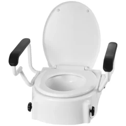 VEVOR Raised Toilet Seat with Arms, 300 lbs Load Capacity, 3-Level Adjustable Height, Widened Commode Elevated Toilet Seat Riser with Padded Handles for Seniors, Elderly, Handicap, Disabled, Adults