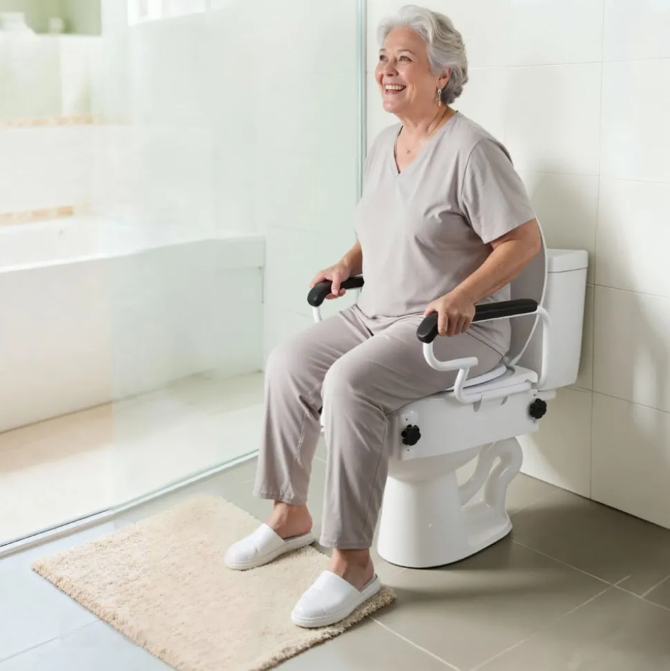 VEVOR Raised Toilet Seat with Arms, 300 lbs Load Capacity, 3-Level Adjustable Height, Widened Commode Elevated Toilet Seat Riser with Padded Handles for Seniors, Elderly, Handicap, Disabled, Adults