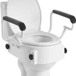 VEVOR Raised Toilet Seat with Arms, 300 lbs Load Capacity, 3-Level Adjustable Height, Widened Commode Elevated Toilet Seat Riser with Padded Handles for Seniors, Elderly, Handicap, Disabled, Adults