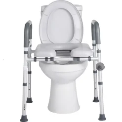 VEVOR Raised Toilet Seat with Arms, 300 lbs Load Capacity, 3.5-Inch Lift Height, Widened Commode Elevated Toilet Seat Riser with Padded Handles for Seniors, Elderly, Handicap, Disabled, and Adults