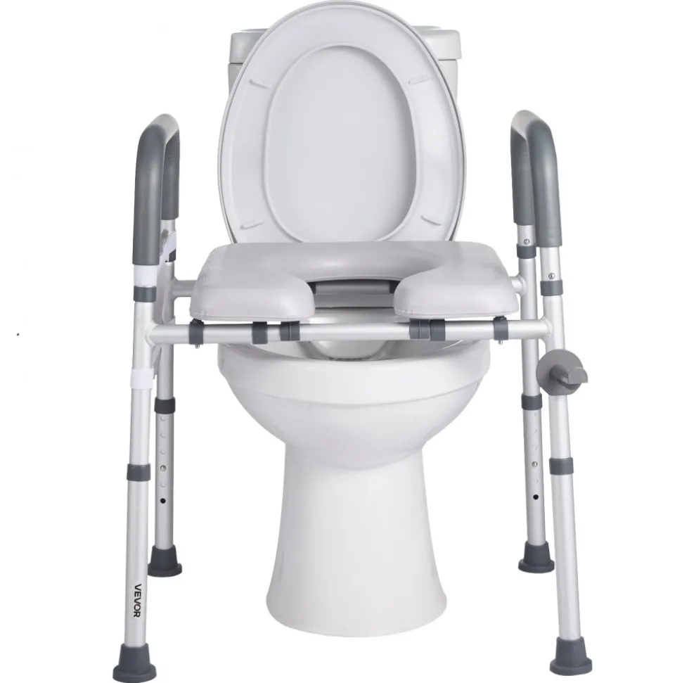 VEVOR Raised Toilet Seat with Arms, 300 lbs Load Capacity, 3.5-Inch Lift Height, Widened Commode Elevated Toilet Seat Riser with Padded Handles for Seniors, Elderly, Handicap, Disabled, and Adults