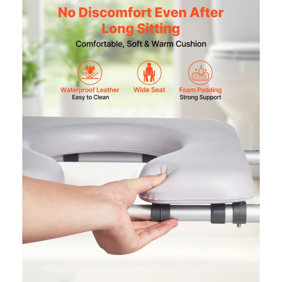VEVOR Raised Toilet Seat with Arms, 300 lbs Load Capacity, 3.5-Inch Lift Height, Widened Commode Elevated Toilet Seat Riser with Padded Handles for Seniors, Elderly, Handicap, Disabled, and Adults