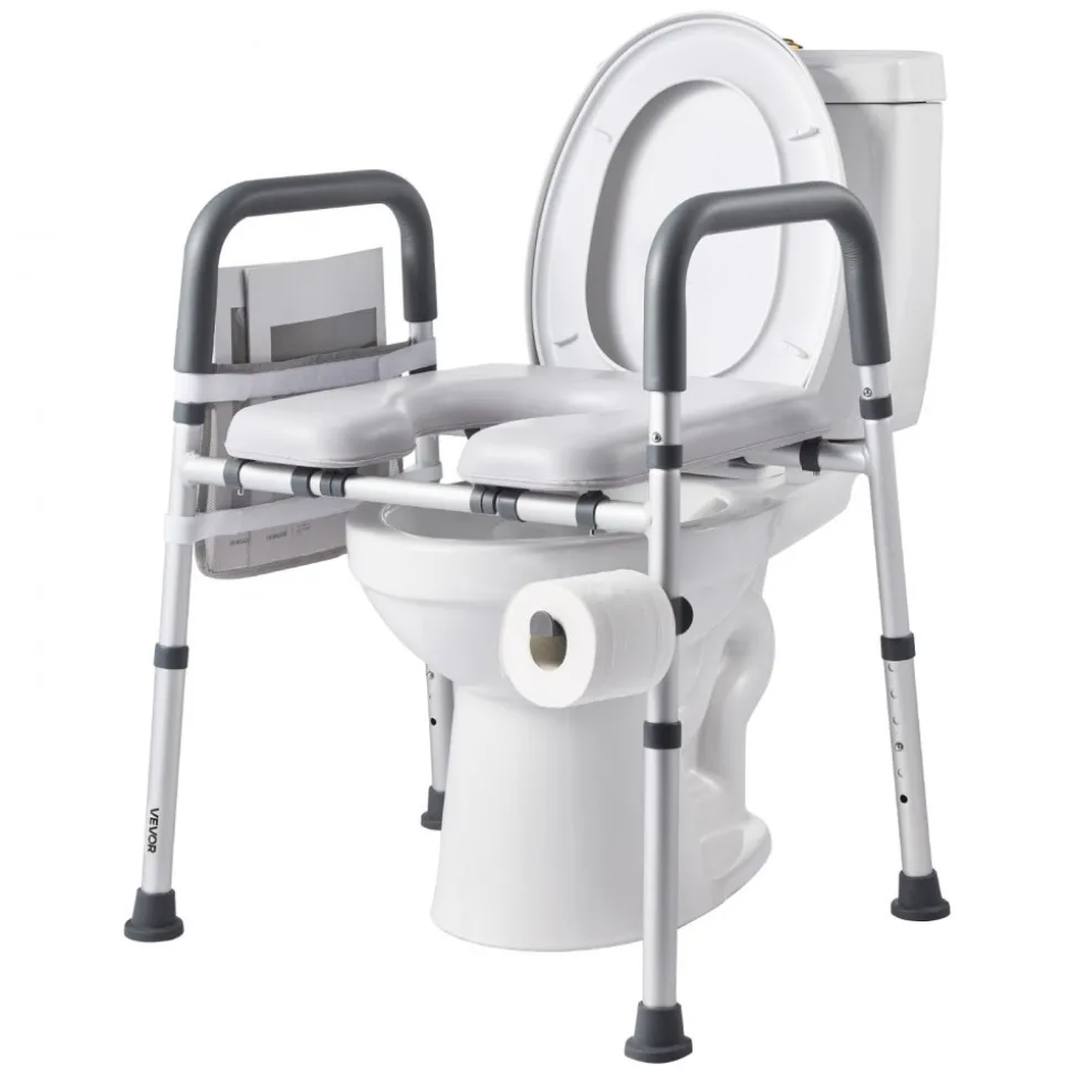 VEVOR Raised Toilet Seat with Arms, 300 lbs Load Capacity, 3.5-Inch Lift Height, Widened Commode Elevated Toilet Seat Riser with Padded Handles for Seniors, Elderly, Handicap, Disabled, and Adults