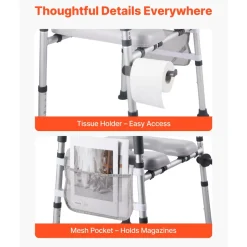 VEVOR Raised Toilet Seat with Arms, 300 lbs Load Capacity, 3.5-Inch Lift Height, Widened Commode Elevated Toilet Seat Riser with Padded Handles for Seniors, Elderly, Handicap, Disabled, and Adults