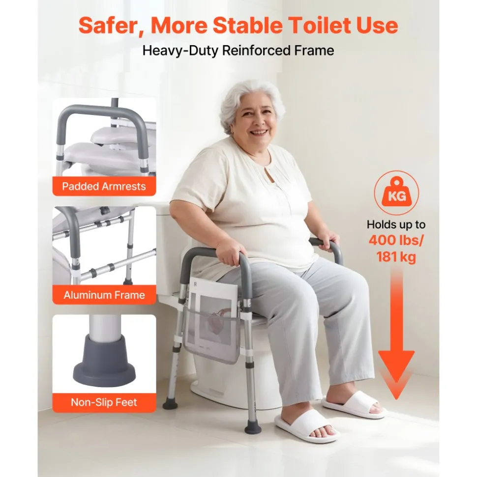 VEVOR Raised Toilet Seat with Arms, 300 lbs Load Capacity, 3.5-Inch Lift Height, Widened Commode Elevated Toilet Seat Riser with Padded Handles for Seniors, Elderly, Handicap, Disabled, and Adults