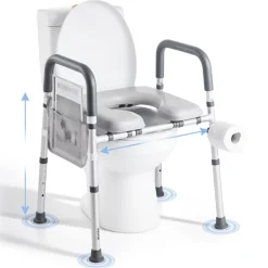 VEVOR Raised Toilet Seat with Arms, 300 lbs Load Capacity, 3.5-Inch Lift Height, Widened Commode Elevated Toilet Seat Riser with Padded Handles for Seniors, Elderly, Handicap, Disabled, and Adults