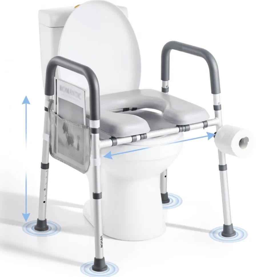 VEVOR Raised Toilet Seat with Arms, 300 lbs Load Capacity, 3.5-Inch Lift Height, Widened Commode Elevated Toilet Seat Riser with Padded Handles for Seniors, Elderly, Handicap, Disabled, and Adults