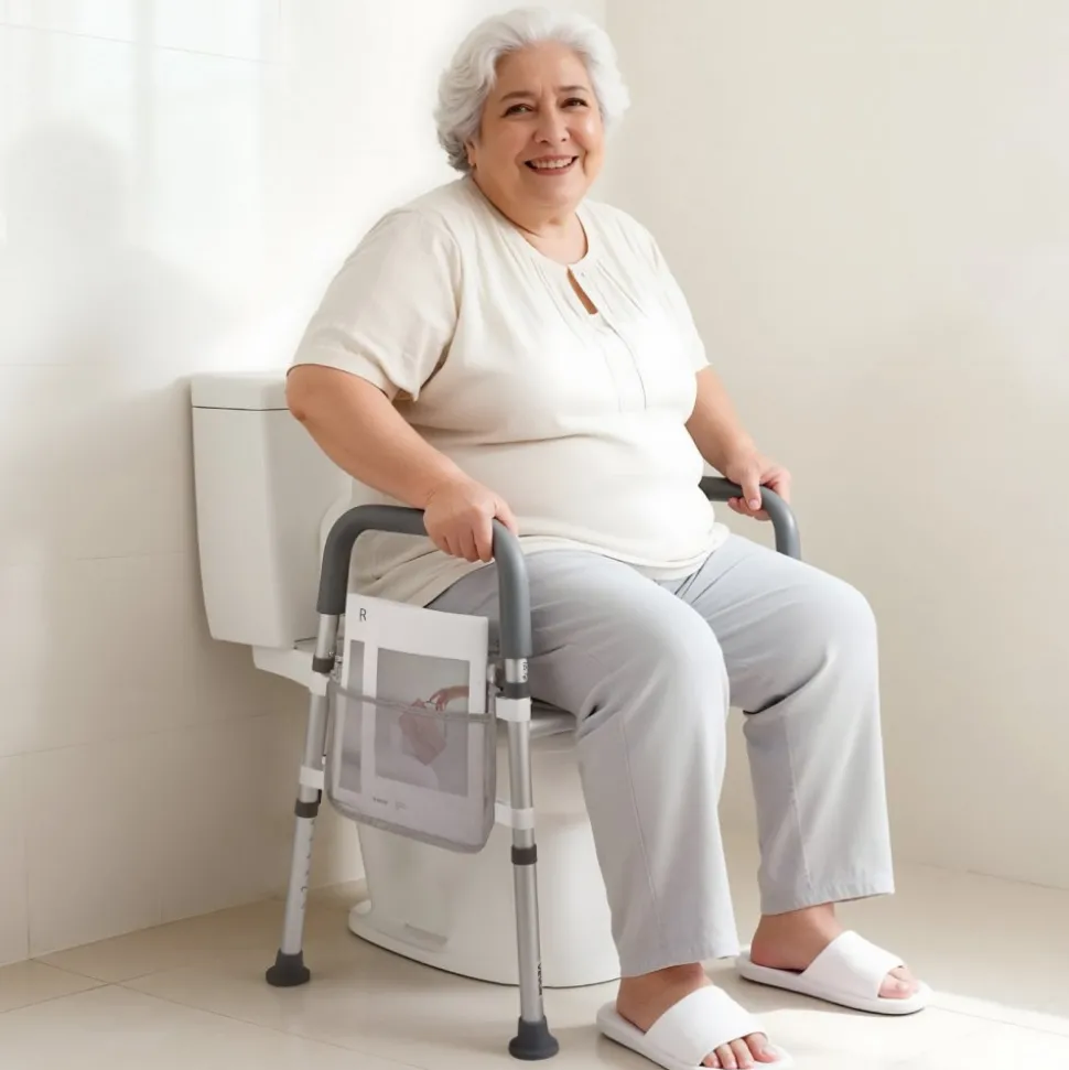 VEVOR Raised Toilet Seat with Arms, 300 lbs Load Capacity, 3.5-Inch Lift Height, Widened Commode Elevated Toilet Seat Riser with Padded Handles for Seniors, Elderly, Handicap, Disabled, and Adults