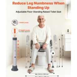 VEVOR Raised Toilet Seat with Arms, 300 lbs Load Capacity, 3.5-Inch Lift Height, Widened Commode Elevated Toilet Seat Riser with Padded Handles for Seniors, Elderly, Handicap, Disabled, and Adults