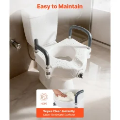 VEVOR Raised Toilet Seat with Arms, 300 lbs Load Capacity, 5-Inch Lift Height, Widened Commode Elevated Toilet Seat Riser with Padded Handles for Seniors, Elderly, Handicap, Disabled, and Adults Use