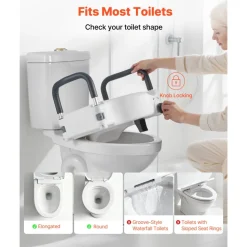 VEVOR Raised Toilet Seat with Arms, 300 lbs Load Capacity, 5-Inch Lift Height, Widened Commode Elevated Toilet Seat Riser with Padded Handles for Seniors, Elderly, Handicap, Disabled, and Adults Use