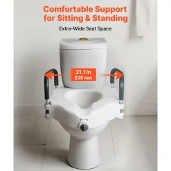 VEVOR Raised Toilet Seat with Arms, 300 lbs Load Capacity, 5-Inch Lift Height, Widened Commode Elevated Toilet Seat Riser with Padded Handles for Seniors, Elderly, Handicap, Disabled, and Adults Use