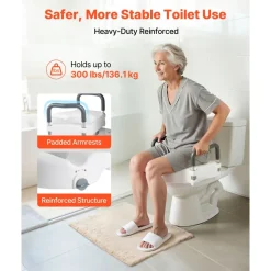 VEVOR Raised Toilet Seat with Arms, 300 lbs Load Capacity, 5-Inch Lift Height, Widened Commode Elevated Toilet Seat Riser with Padded Handles for Seniors, Elderly, Handicap, Disabled, and Adults Use