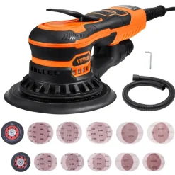 VEVOR Random Orbital Sander 5 & 6-Inch, 350W Brushless Orbital Sander, 10,000 PRM 6 Variable Speed Electric Palm Sander with 20PCS Sandpapers, Dust Connector & Hose for Woodworking Detailing Sanding