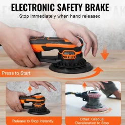 VEVOR Random Orbital Sander 6-Inch, 350W Brushless Orbital Sander, 10,000 PRM 6 Variable Speed Electric Palm Sander with 10PCS Sandpapers, Dust Connector & Hose for Woodworking Detailing Sanding