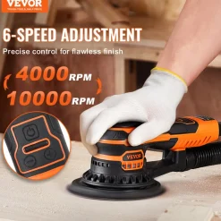 VEVOR Random Orbital Sander 6-Inch, 350W Brushless Orbital Sander, 10,000 PRM 6 Variable Speed Electric Palm Sander with 10PCS Sandpapers, Dust Connector & Hose for Woodworking Detailing Sanding