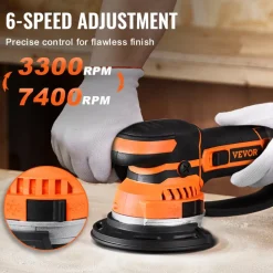 VEVOR Random Orbital Sander, 6-Inch DA & GA Dual Action Orbital Sander, 850W 7400PRM 6 Variable Speed Electric Palm Sander with 10PCS Sandpapers, Dust Connector for Woodworking Detailing Sanding