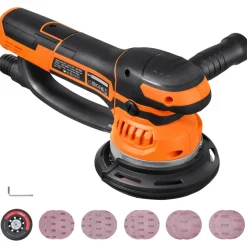 VEVOR Random Orbital Sander, 6-Inch DA & GA Dual Action Orbital Sander, 850W 7400PRM 6 Variable Speed Electric Palm Sander with 10PCS Sandpapers, Dust Connector for Woodworking Detailing Sanding
