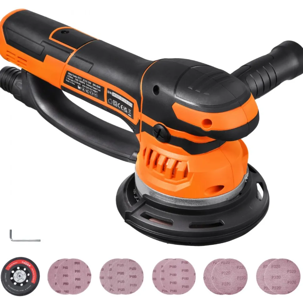 VEVOR Random Orbital Sander, 6-Inch DA & GA Dual Action Orbital Sander, 850W 7400PRM 6 Variable Speed Electric Palm Sander with 10PCS Sandpapers, Dust Connector for Woodworking Detailing Sanding