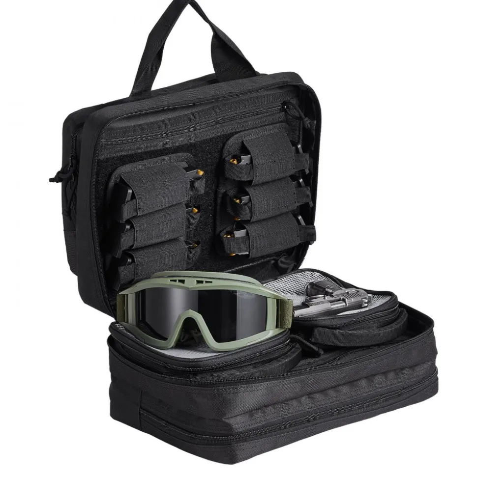 VEVOR Range Bag for 2 Pistols, Tactical Gun Bag with 2 Built-in Removable Pistol Bags & 6 Detachable Magazines, Gun Range Bag for Outdoor Hunting Shooting, Lockable Carrying Handgun Bag Case, Black