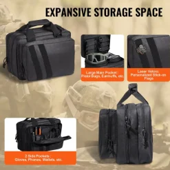 VEVOR Range Bag for 2 Pistols, Tactical Gun Bag with 2 Built-in Removable Pistol Bags & 6 Detachable Magazines, Gun Range Bag for Outdoor Hunting Shooting, Lockable Carrying Handgun Bag Case, Black
